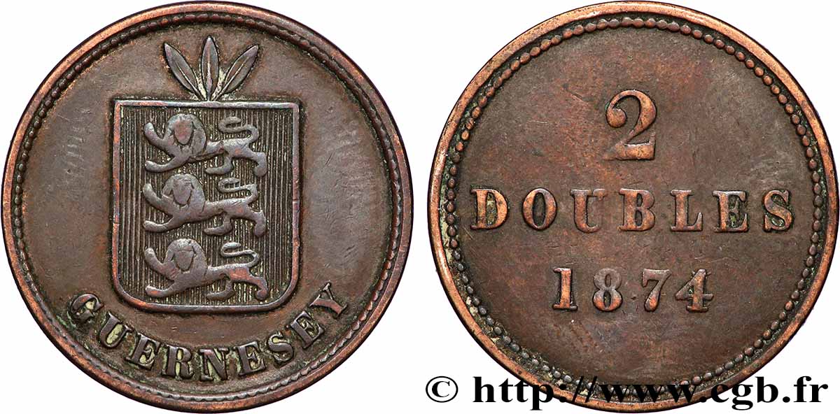 GUERNESEY 2 Doubles armes du bailliage de Guernesey 1874 Londres TTB 