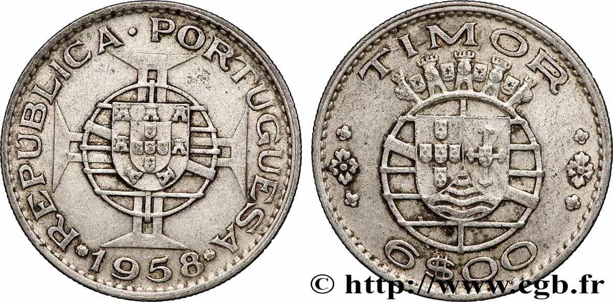 TIMOR 6 Escudos Colonie Portugaise 1958 Lisbonne TTB+ 