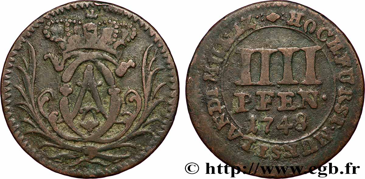 ALLEMAGNE - MUNSTER 4 Pfenning Clément-Auguste Ier de Bavière 1748  TB+ 