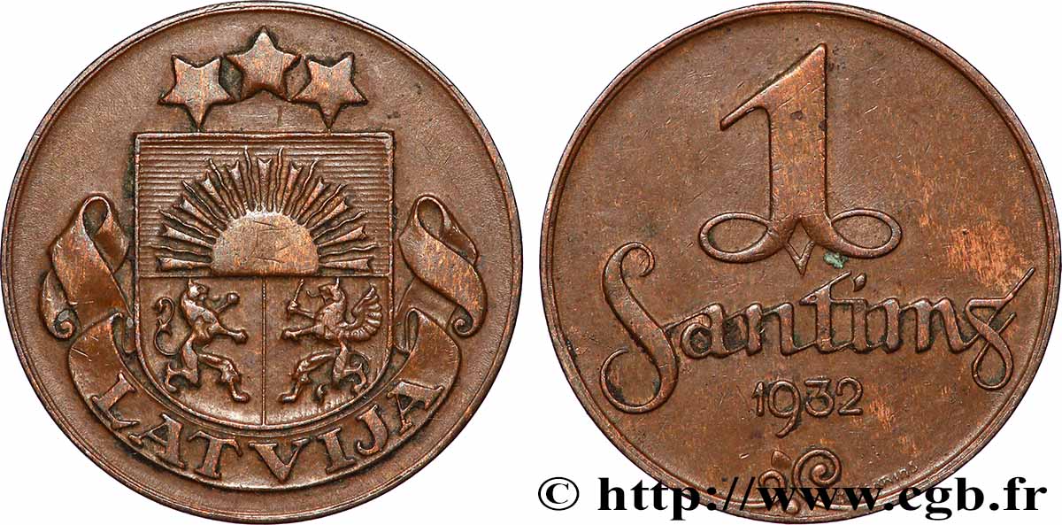 LETTLAND 1 Santims emblème 1935 Londres fVZ 