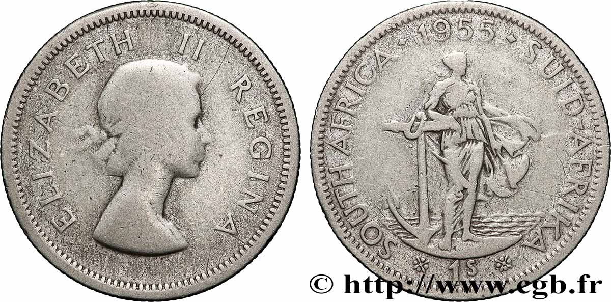 AFRIQUE DU SUD 1 Shilling Élisabeth II 1955 Pretoria TB 