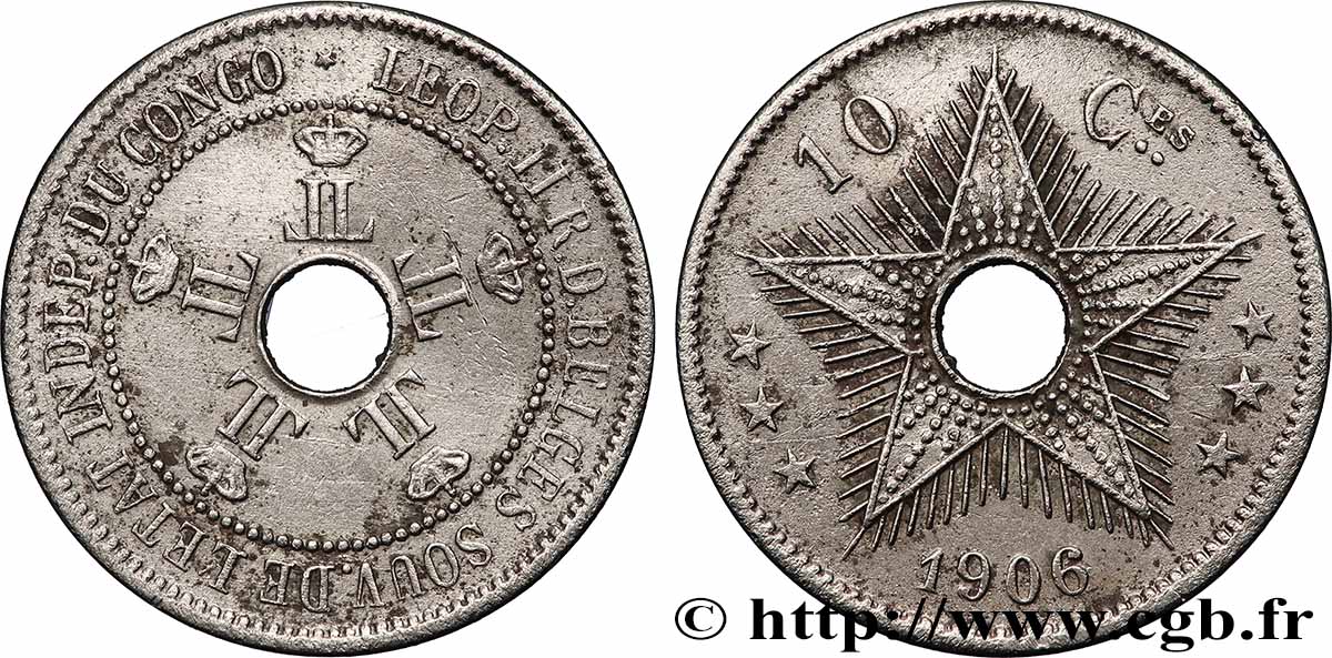 CONGO - ÉTAT INDÉPENDANT DU CONGO 10 Centimes Léopold II 1906 Bruxelles TTB 