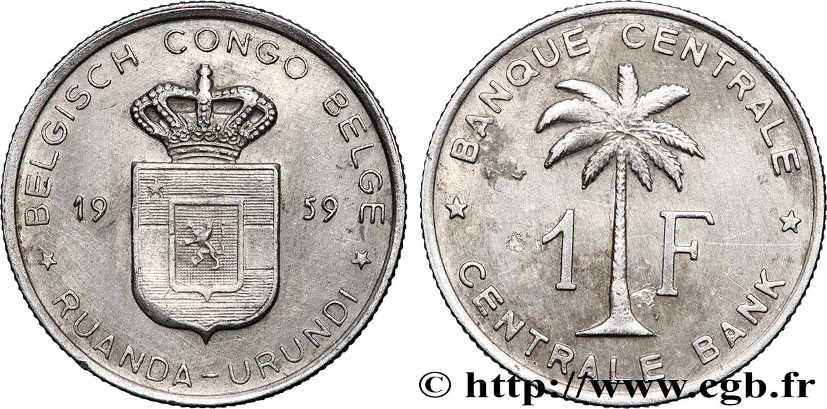 CONGO BELGA 1 Franc Banque Centrale Congo Belge-Ruanda-Urundi 1959 Bruxelles BB 