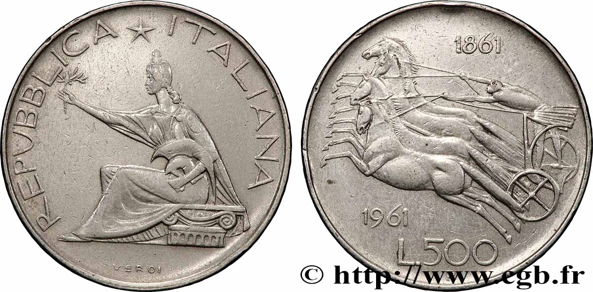 ITALIE 500 Lire Centenaire de l’Unité Italienne 1961 Rome  TTB 