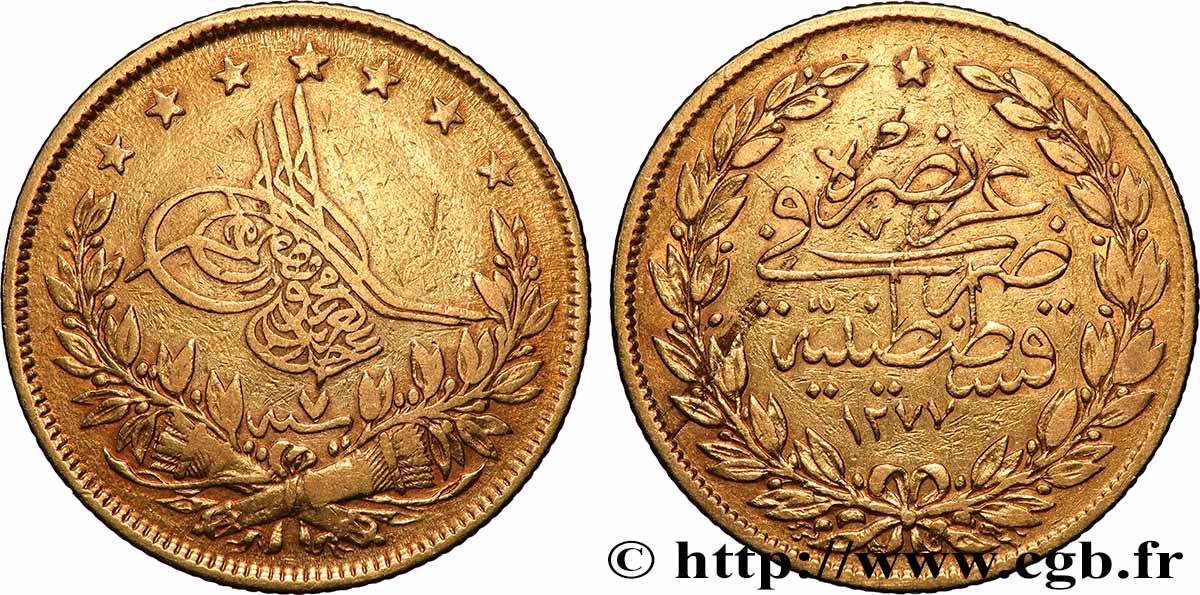 GOLD-, PALLADIUM- UND PLATIN-INVESTITIONEN 100 Kurush or Sultan Sultan Abdülaziz AH 1277 An 7 1867 Constantinople SS 
