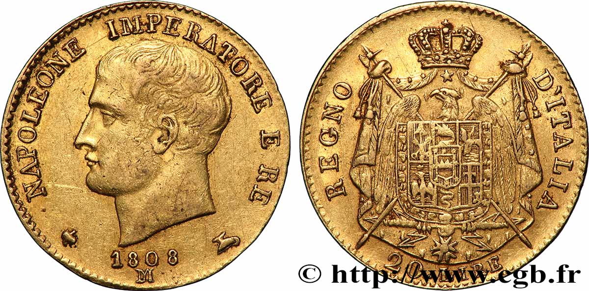 OR, PALLADIUM ET PLATINE INVESTISSEMENT 20 Lire 1808 Milan TTB+ 