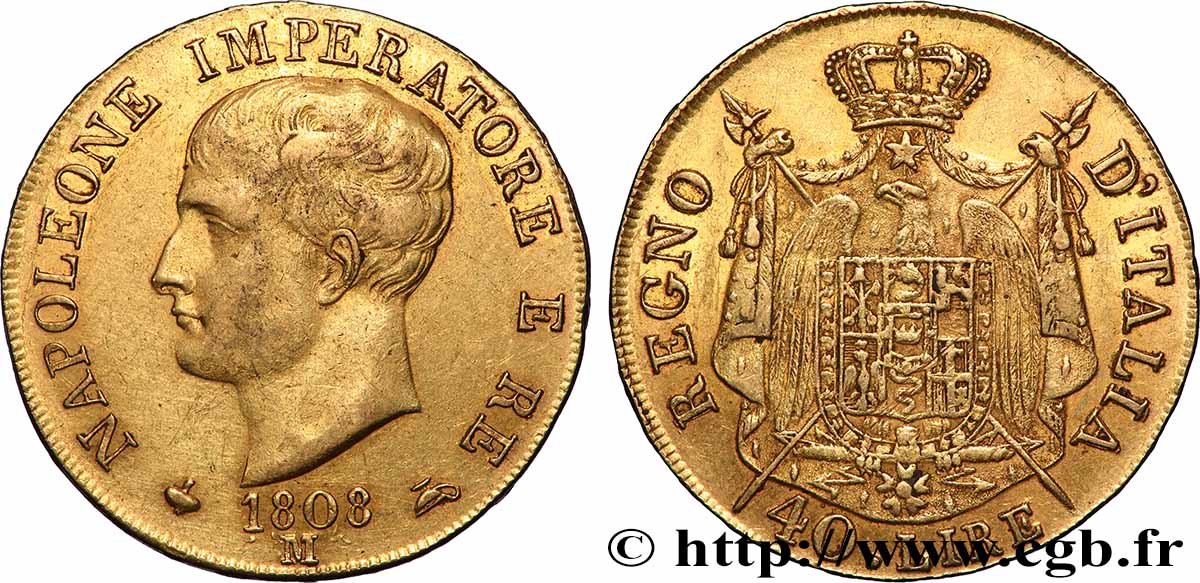 OR, PALLADIUM ET PLATINE INVESTISSEMENT 40 Lire 1808 Milan TTB 