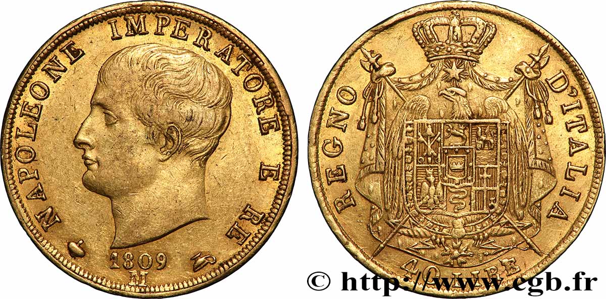 OR, PALLADIUM ET PLATINE INVESTISSEMENT 40 Lire 1809 Milan TTB+ 
