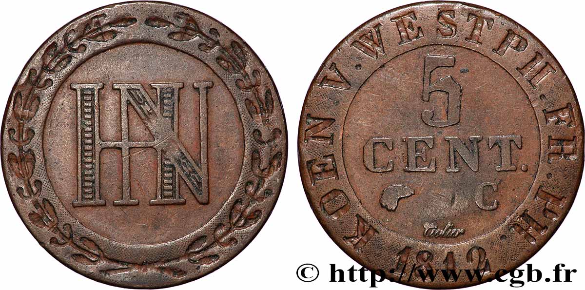 GERMANY - KINGDOM OF WESTPHALIA 5 Centimes Jérôme Napoléon 1812 Cassel XF 