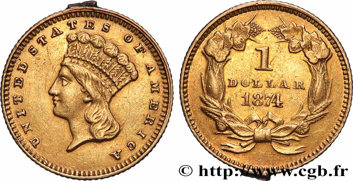 ÉTATS-UNIS D&nbsp;AMÉRIQUE 1 Dollar ”Indian Princess” 1874 Philadelphie TTB+ 
