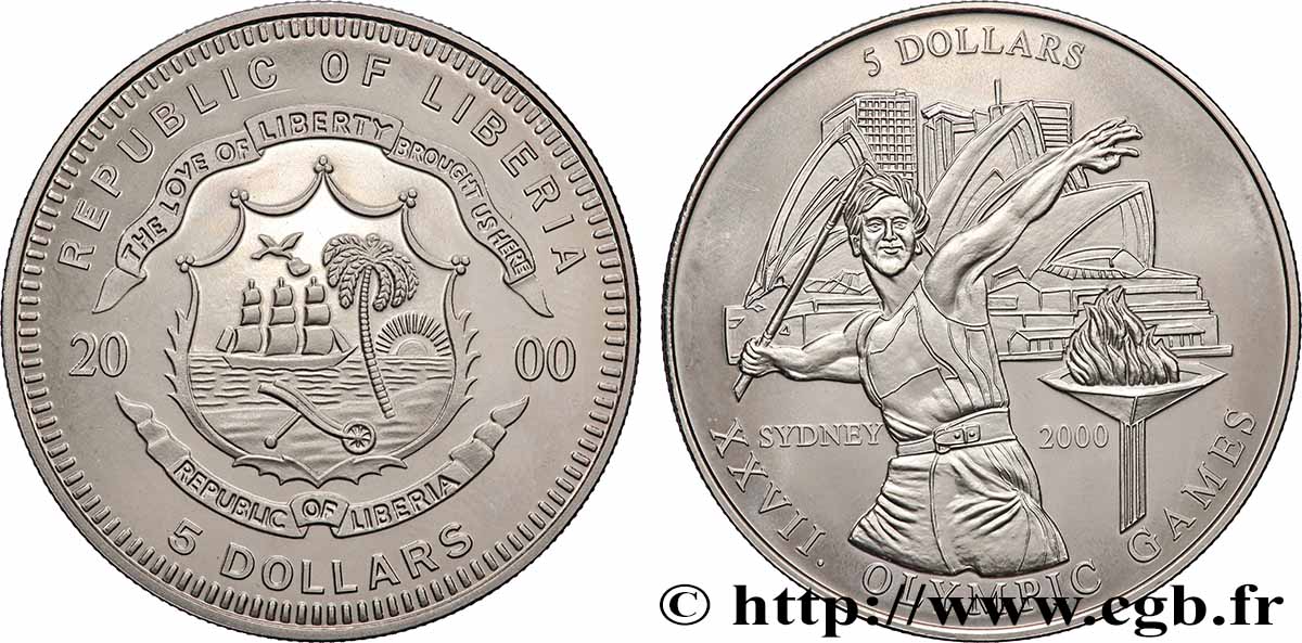 LIBERIA 5 Dollars Proof XXVII Jeux Olympiques à Sydney 2000  ST 