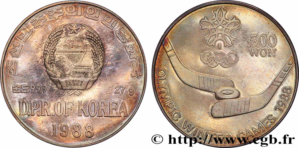 NORDKOREA 500 Won Proof Jeux Olympiques d’hiver 1988 - Hockey 1988  fST 