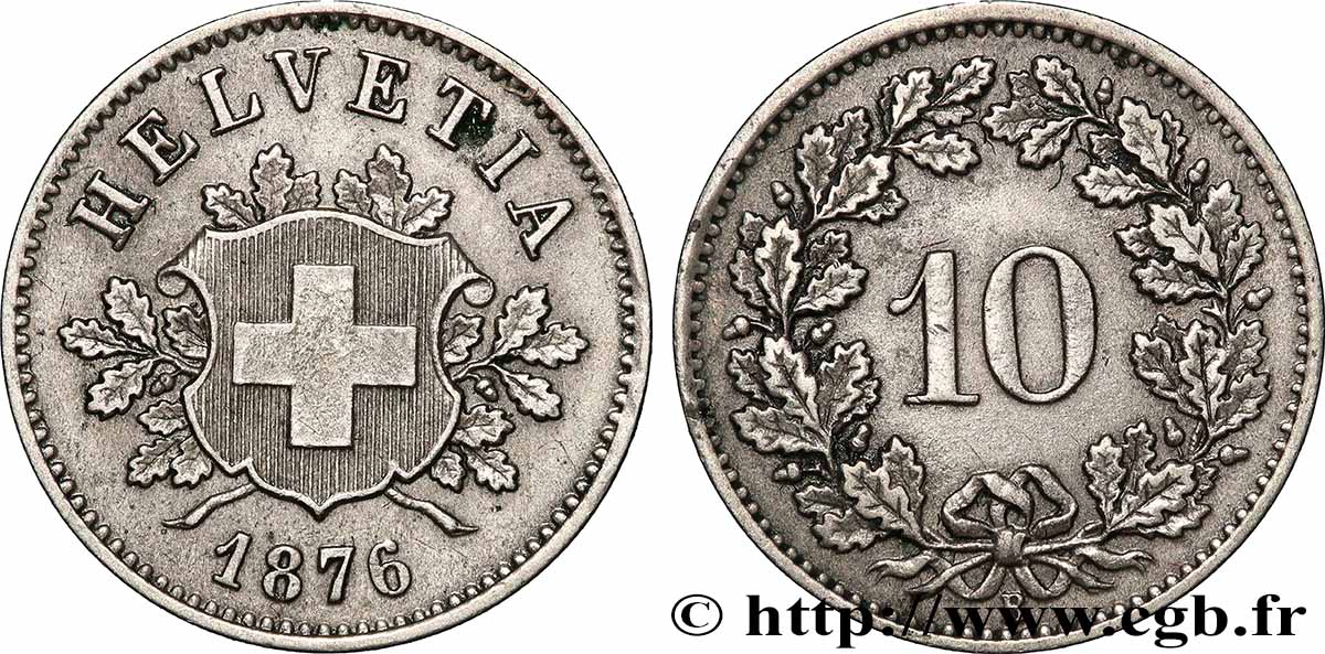 SVIZZERA  10 Centimes (Rappen) croix suisse 1876 Berne - B BB 