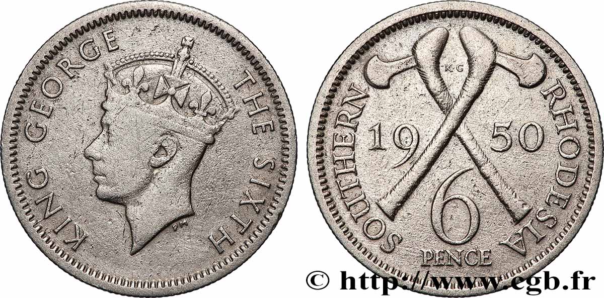 SOUTHERN RHODESIA 6 Pence Georges VI 1950 Londres VF 