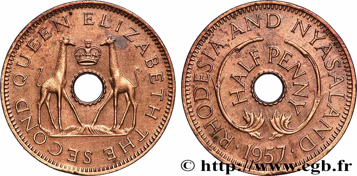 RHODESIEN UND NJASSALAND (Föderation von) 1/2 Penny Elisabeth II 1957 Londres SS 