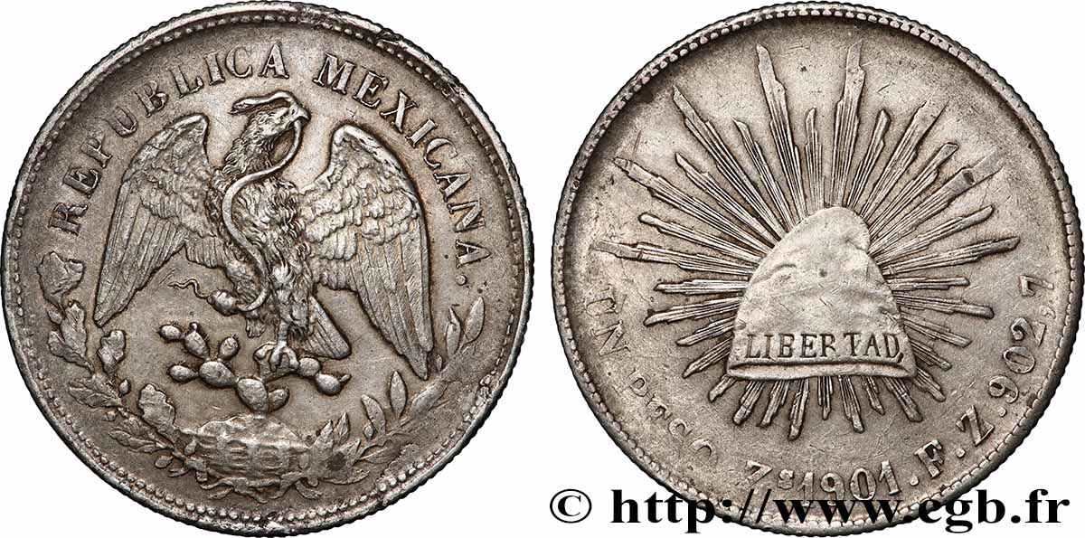 MEXICO 1 Peso 1901 Zacatecas AU 
