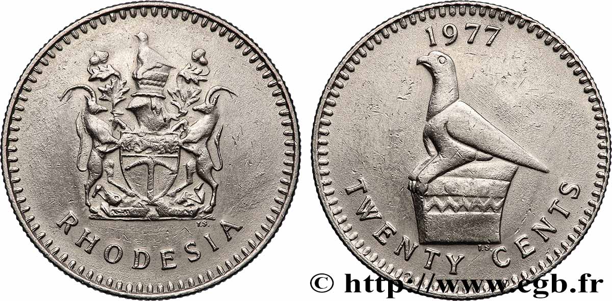 RHODESIA 20 Cents 1977 Pretoria AU 