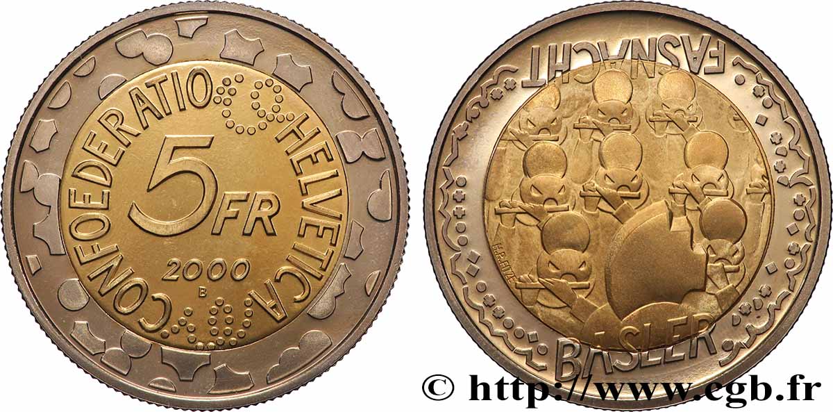 SWITZERLAND 5 Francs Proof Carnaval de Bâle 2000 Berne MS 