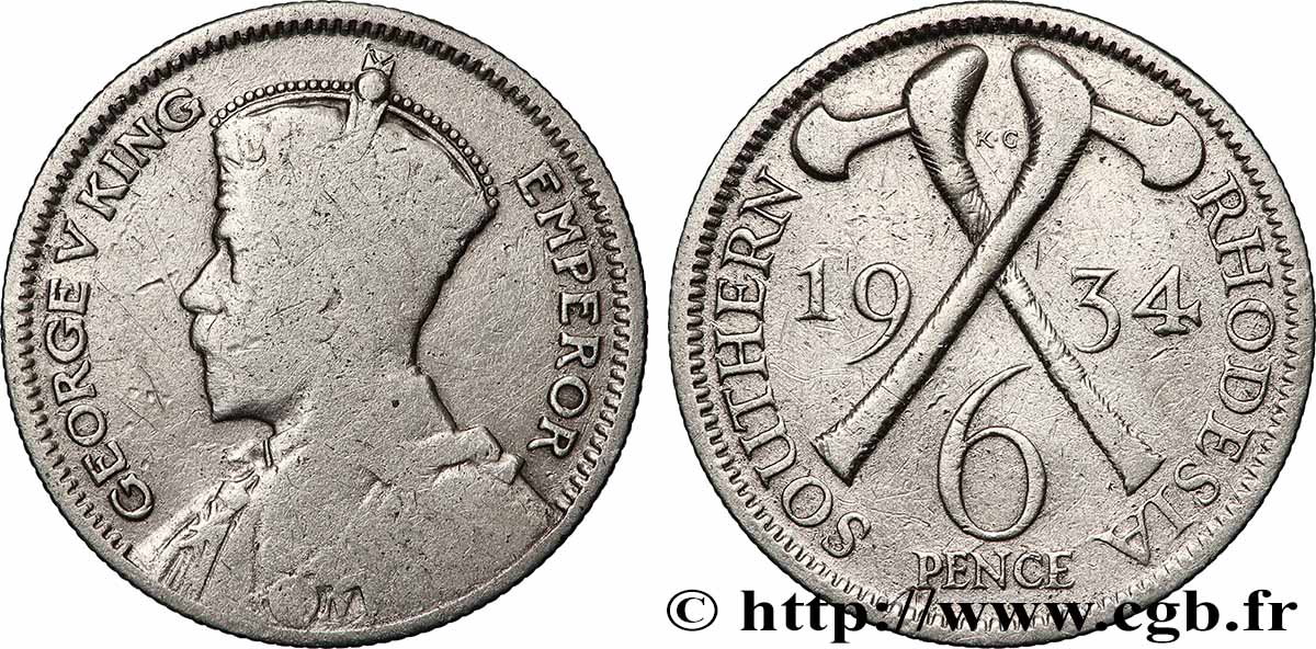 SOUTHERN RHODESIA 6 Pence Georges V 1934 Londres VF 