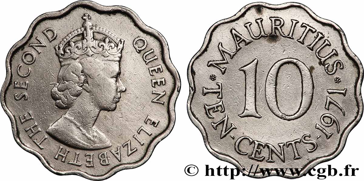 ÎLE MAURICE 10 Cents Elisabeth II 1971 Llantrisant TTB 