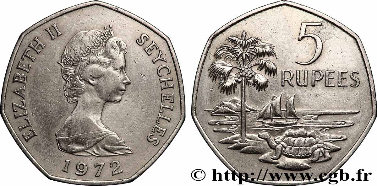 SEYCHELLES 5 Rupees Élisabeth II 1972 Royal Mint AU 