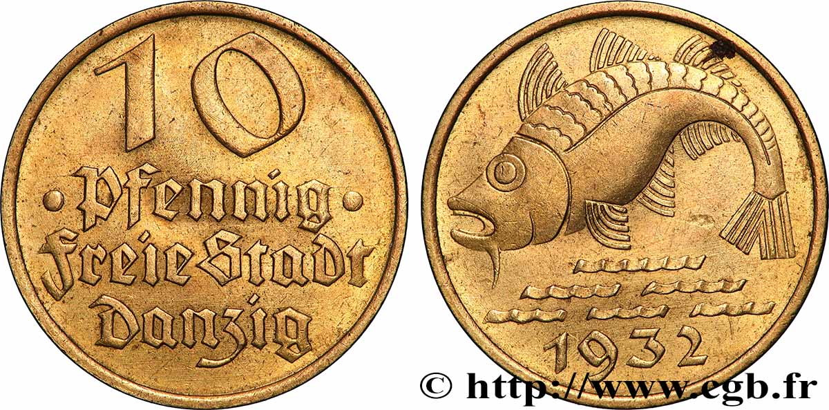 DANZIG (Free City of) 10 Pfennig poisson 1932 Berlin AU 
