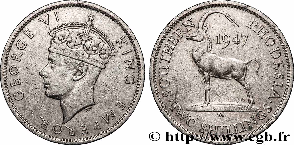 SOUTHERN RHODESIA 2 Shillings Georges VI 1947 Londres XF 