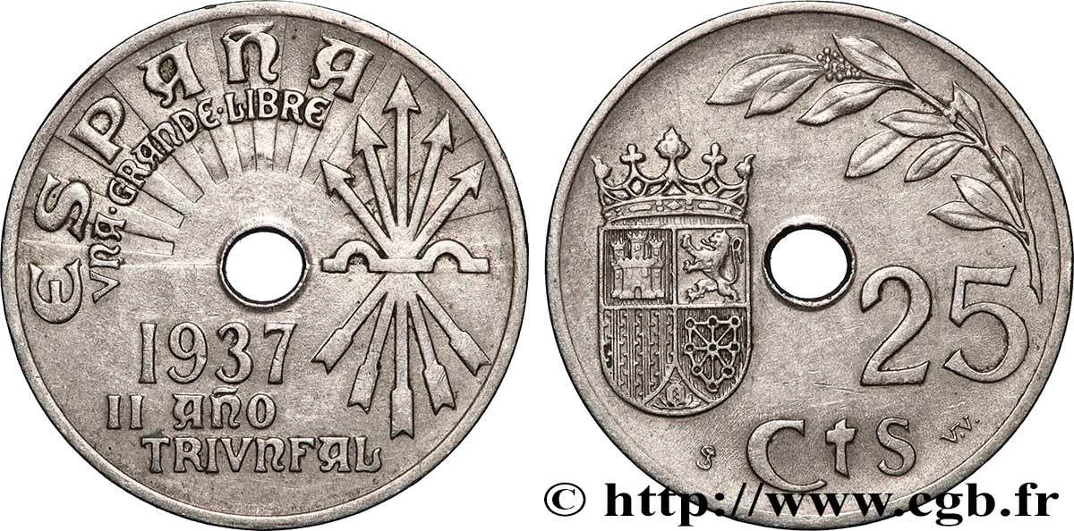 ESPAGNE 25 Centimos monnayage nationaliste 1937 Vienne SUP 