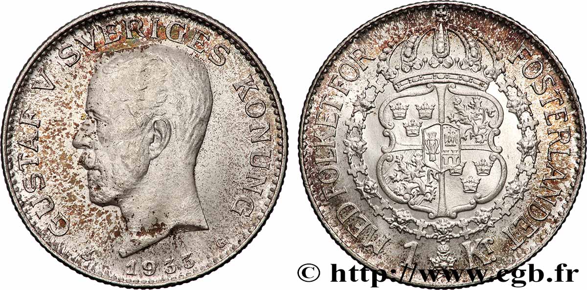 SUÈDE 1 Krona Gustave V 1933 Kungsholmen SUP 