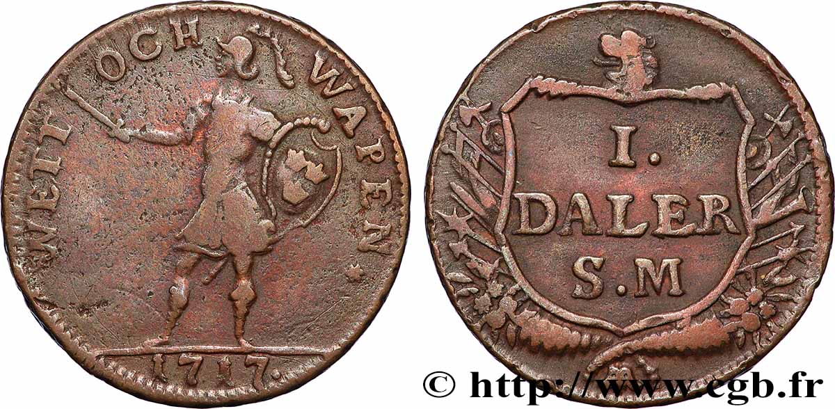 SUÈDE 1 Daler “Homme en armes” 1717  TB+ 