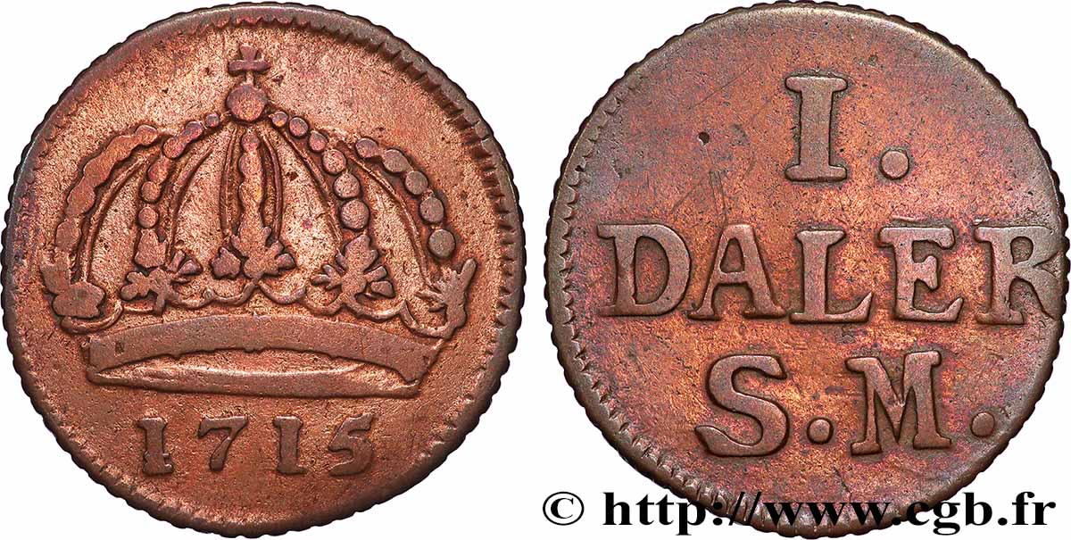 SWEDEN 1 Daler Couronne au nom de Charles XII 1715  VF 
