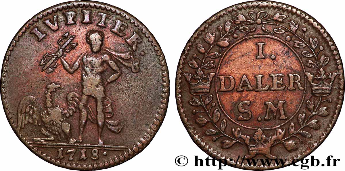 SWEDEN 1 Daler “Jupiter” 1718  XF 