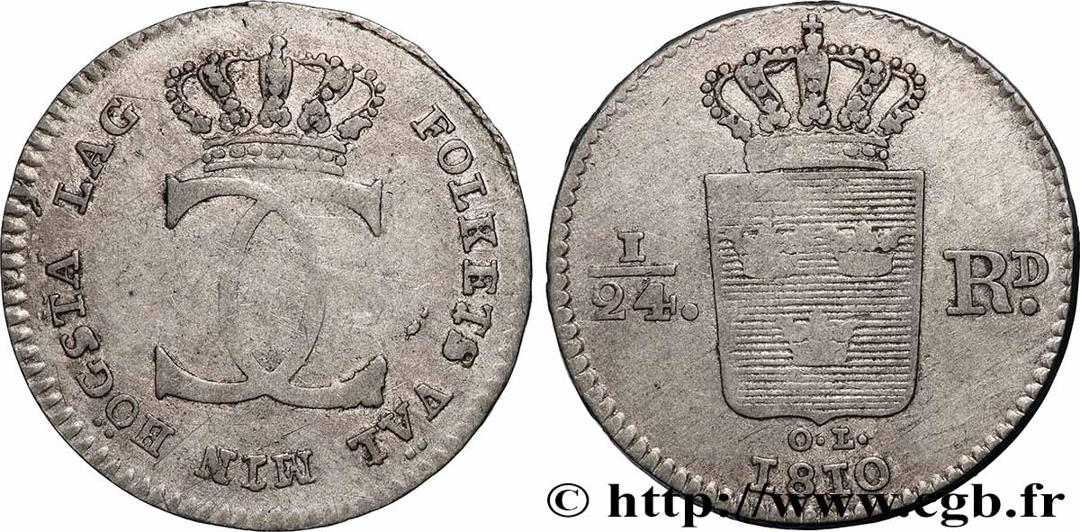 SWEDEN 1/24 Riksdaler monogramme de Charles XIII 1810  XF 
