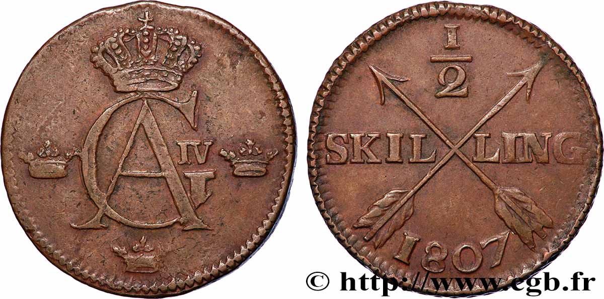 SUECIA 1/2 Skilling Gustave IV Adolphe 1807  MBC/MBC+ 
