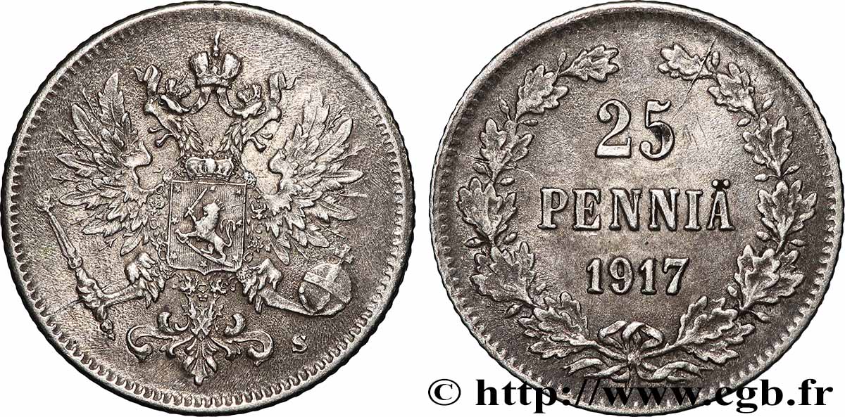 FINLAND 25 Pennia Grand-Duché de Finlande 1917 Helsinki AU 