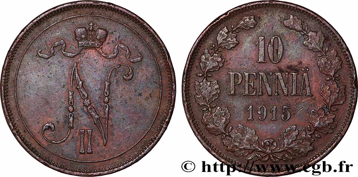 FINLAND 10 Pennia 1915 Helsinki XF 