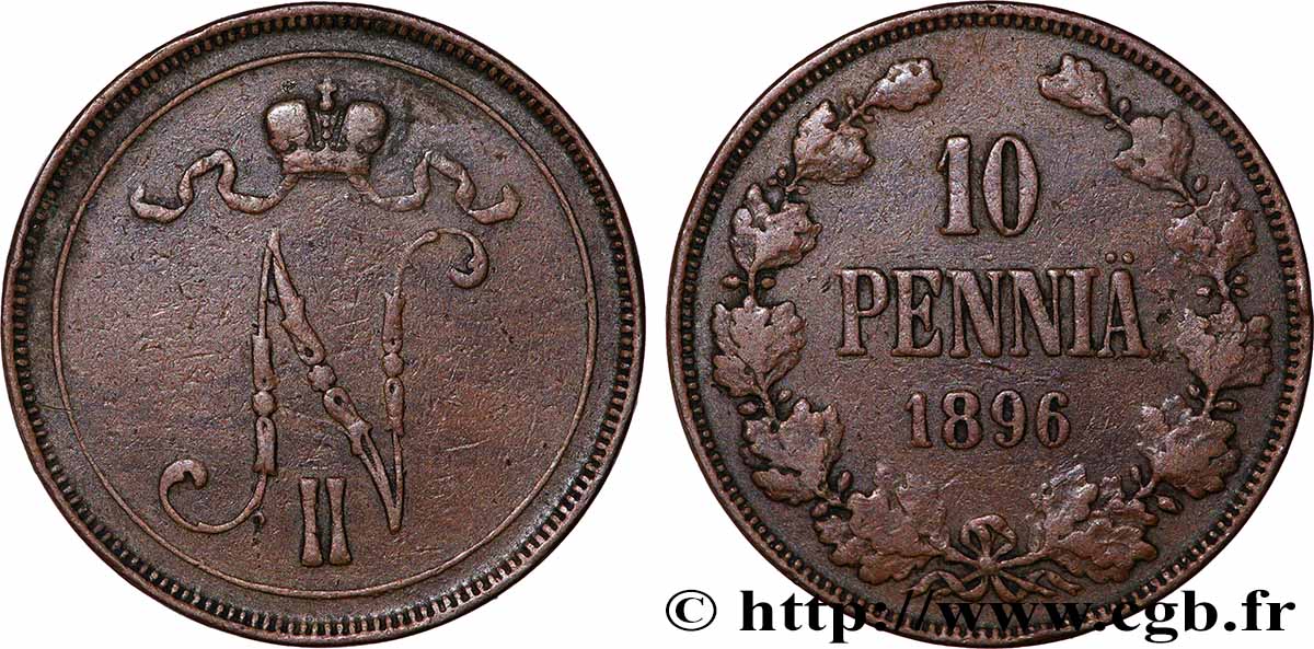 FINLANDE 10 Pennia Nicolas II 1896  TTB 