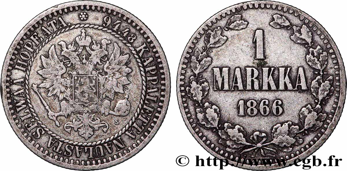 FINLANDE 1 Markka 1866 Helsinki TB+ 