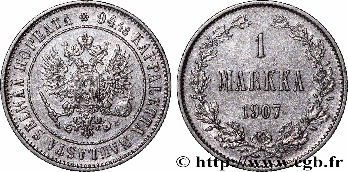 FINLANDE 1 Markkaa 1907 Helsinki TTB+ 