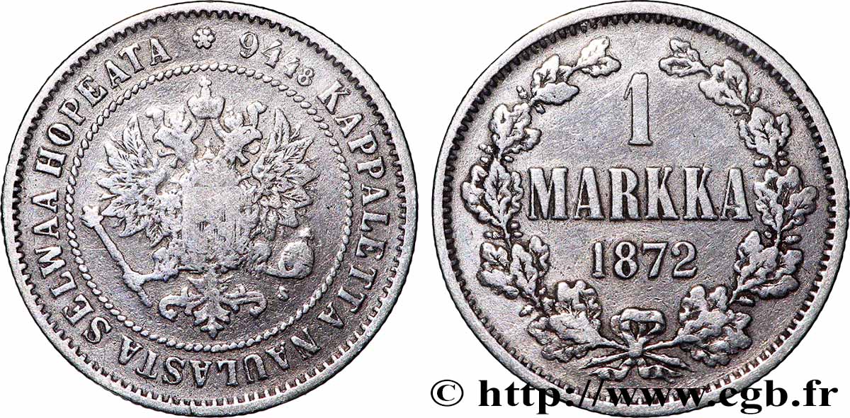 FINLAND 1 Markkaa 1872 Helsinki VF 