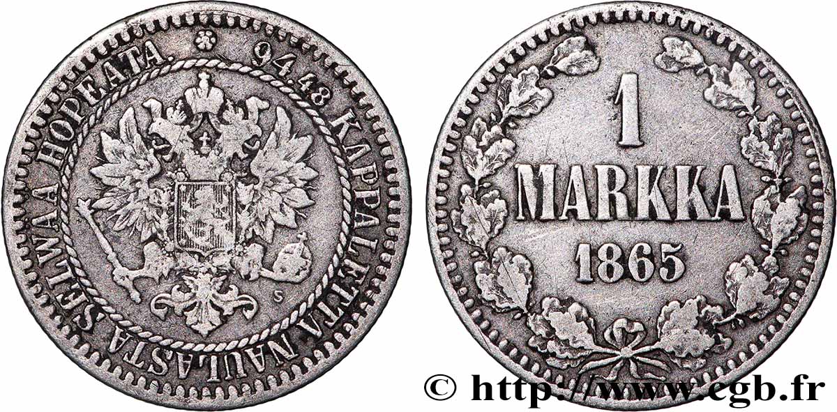 FINLAND 1 Markkaa 1865 Helsinki VF 
