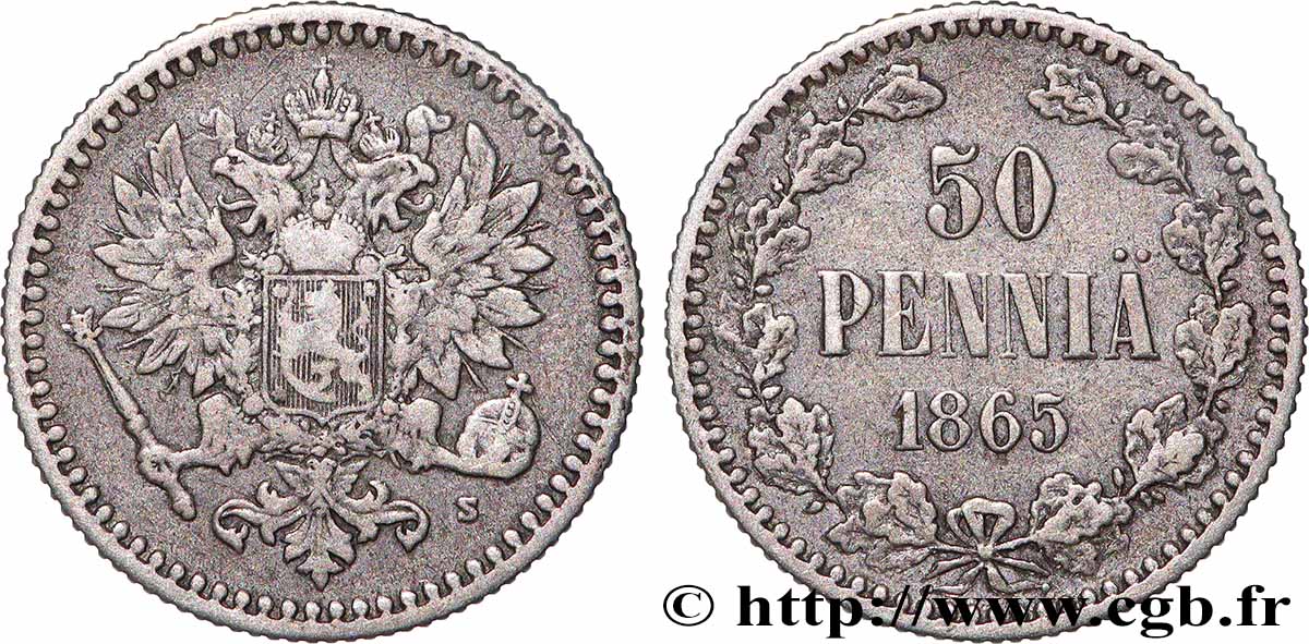 FINLANDE 50 Pennia aigle bicéphale 1865 Helsinki TTB 