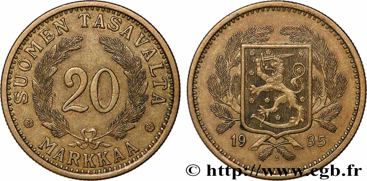 FINLAND 20 Markkaa 1935 Helsinki AU 