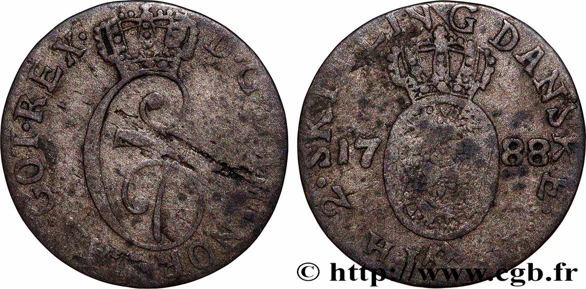 DINAMARCA 2 Skilling Christian VII 1788 Konsberg MB 