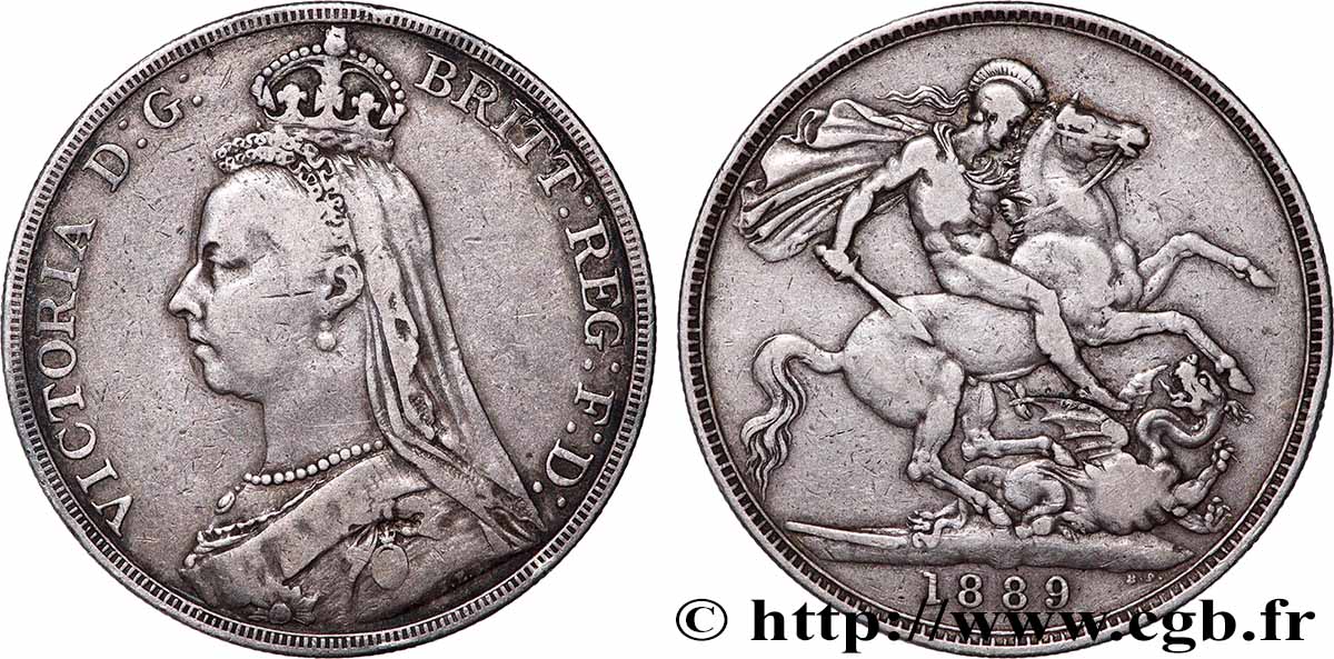 UNITED KINGDOM 1 Crown Victoria buste du jubilé 1889 Lindres VF 