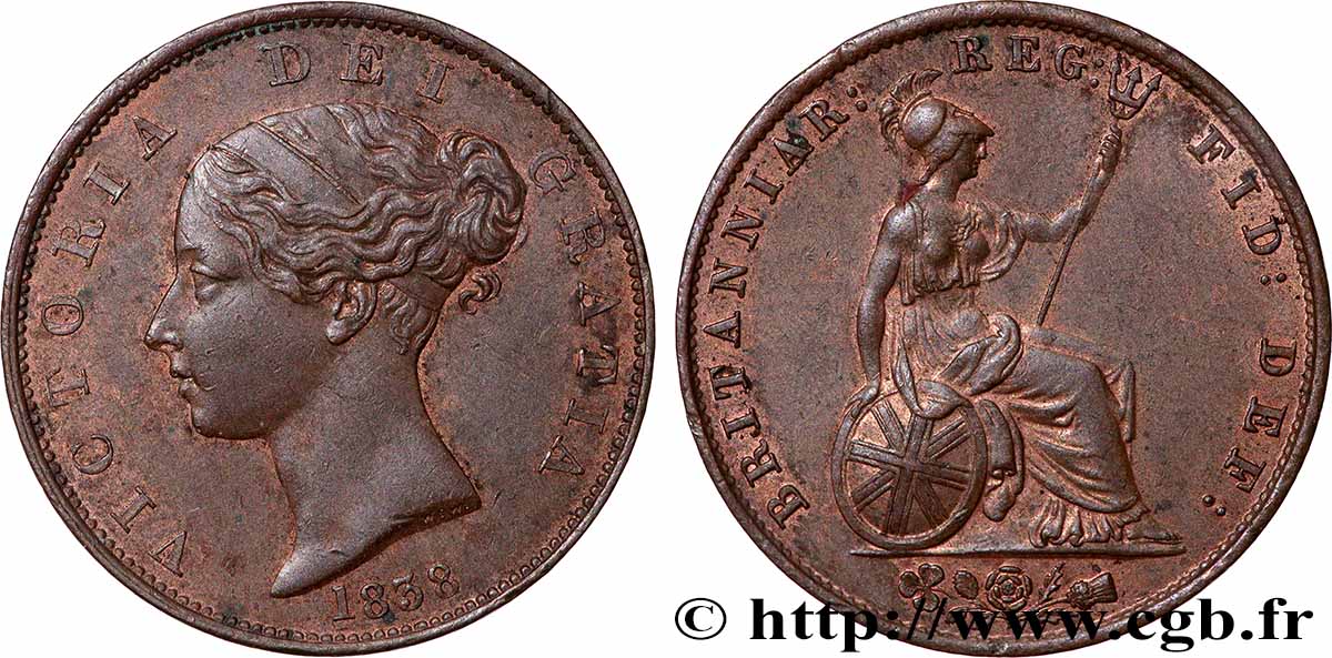ROYAUME-UNI 1/2 Penny Victoria “tête jeune” 1838  SUP 