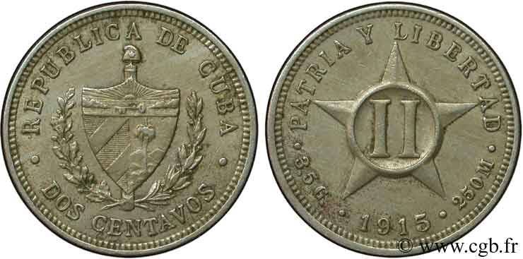 CUBA 2 Centavos emblème 1915  AU 