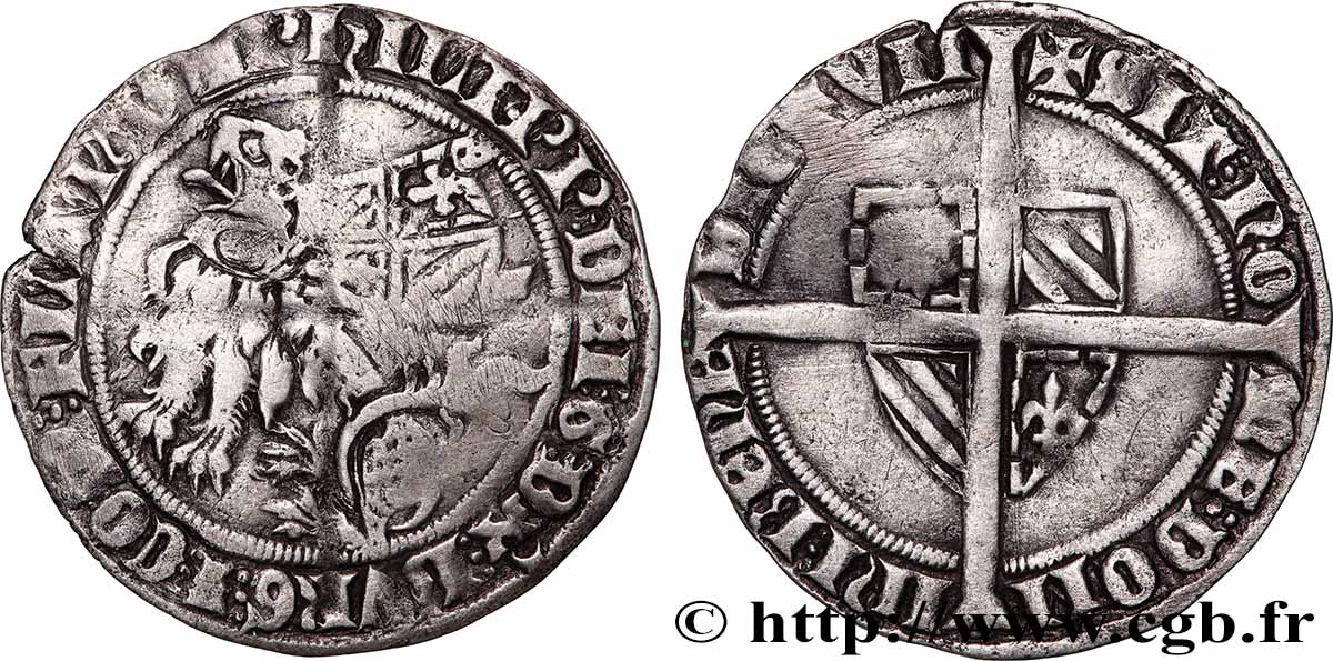 FLANDERS - COUNTY OF FLANDERS - PHILIP THE BOLD Plaque, double gros botdraeger, ou à la mante, ou à la bannière n.d.  VF 