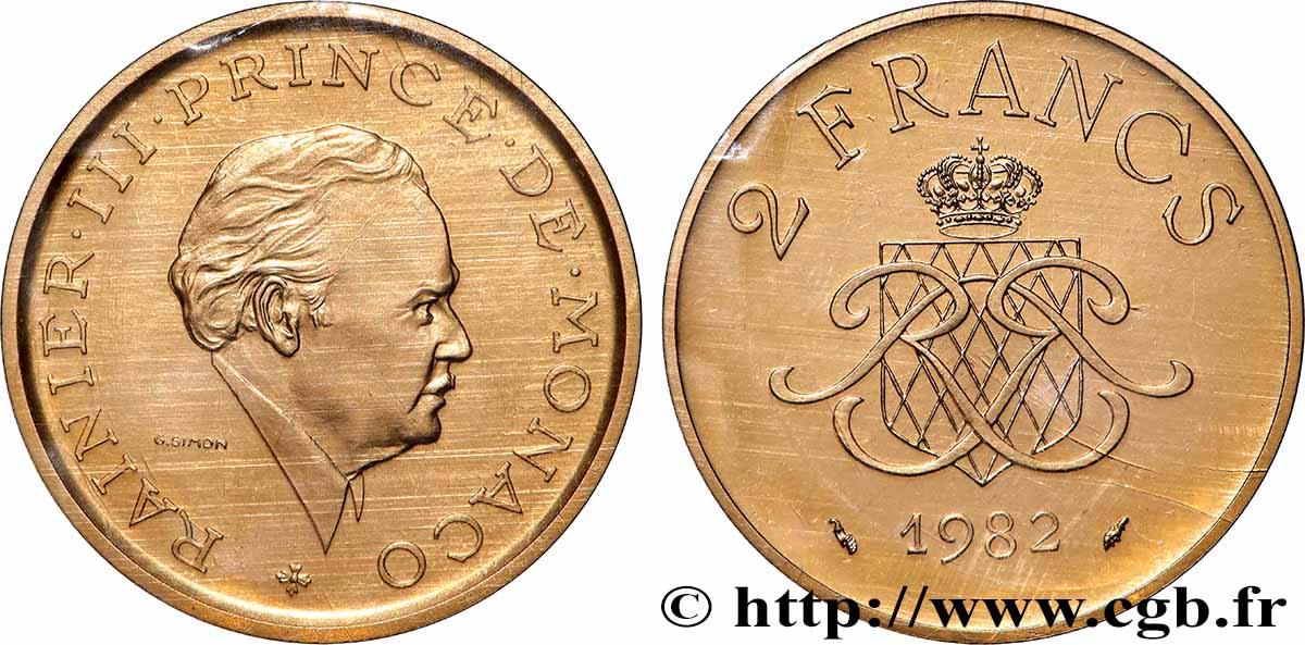 MONACO - PRINCIPALITY OF MONACO - RAINIER III Piefort en or 2 Francs  1982 Paris MS 