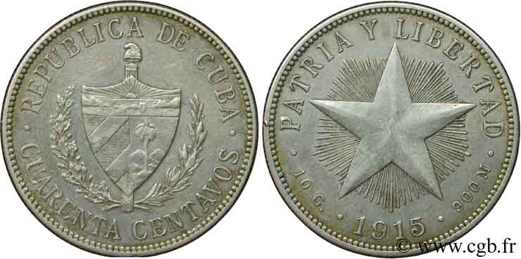 KUBA 40 Centavos emblème / étoile 1915  fVZ 
